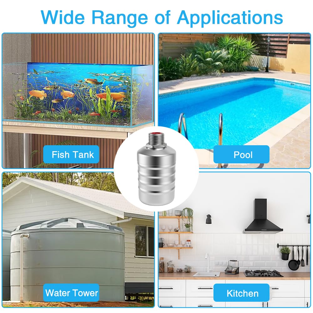 Golgner Robinet flotteur pour réservoir d'eau de piscine, vanne de contrôle automatique du niveau d'eau, en acier inoxydable 304 avec raccord 1/2" - 3/4", pour réservoirs d'eau, bassins à poissons