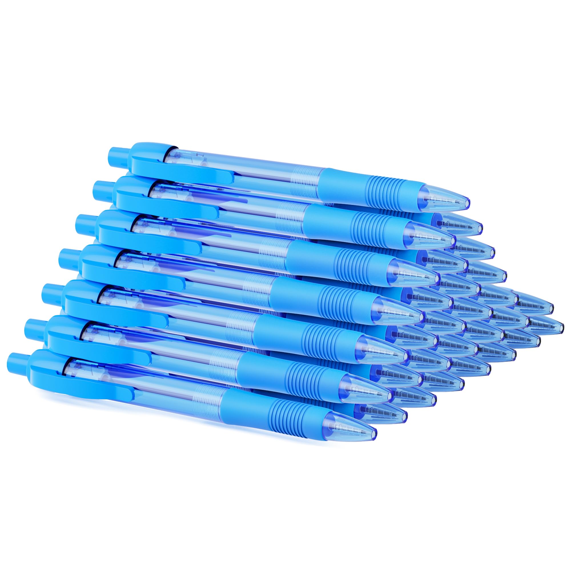 deegtran Pens Bulk, 30 Pack No Bleed Sky Blue Ink Click Pens with Soft Grip, Wholesale Retractable Ballpoint Pens for Office School, Medium Point Smooth 1.0MM