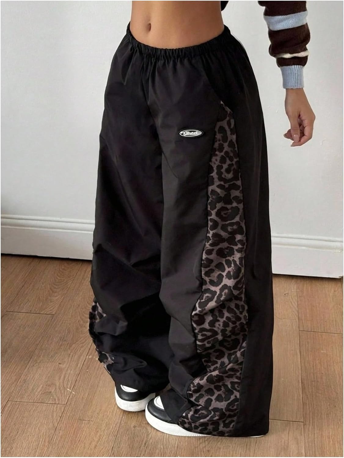 SOLY HUX Girl's Baggy Track Pants Y2k Leopard Wide Leg Parachute Pants