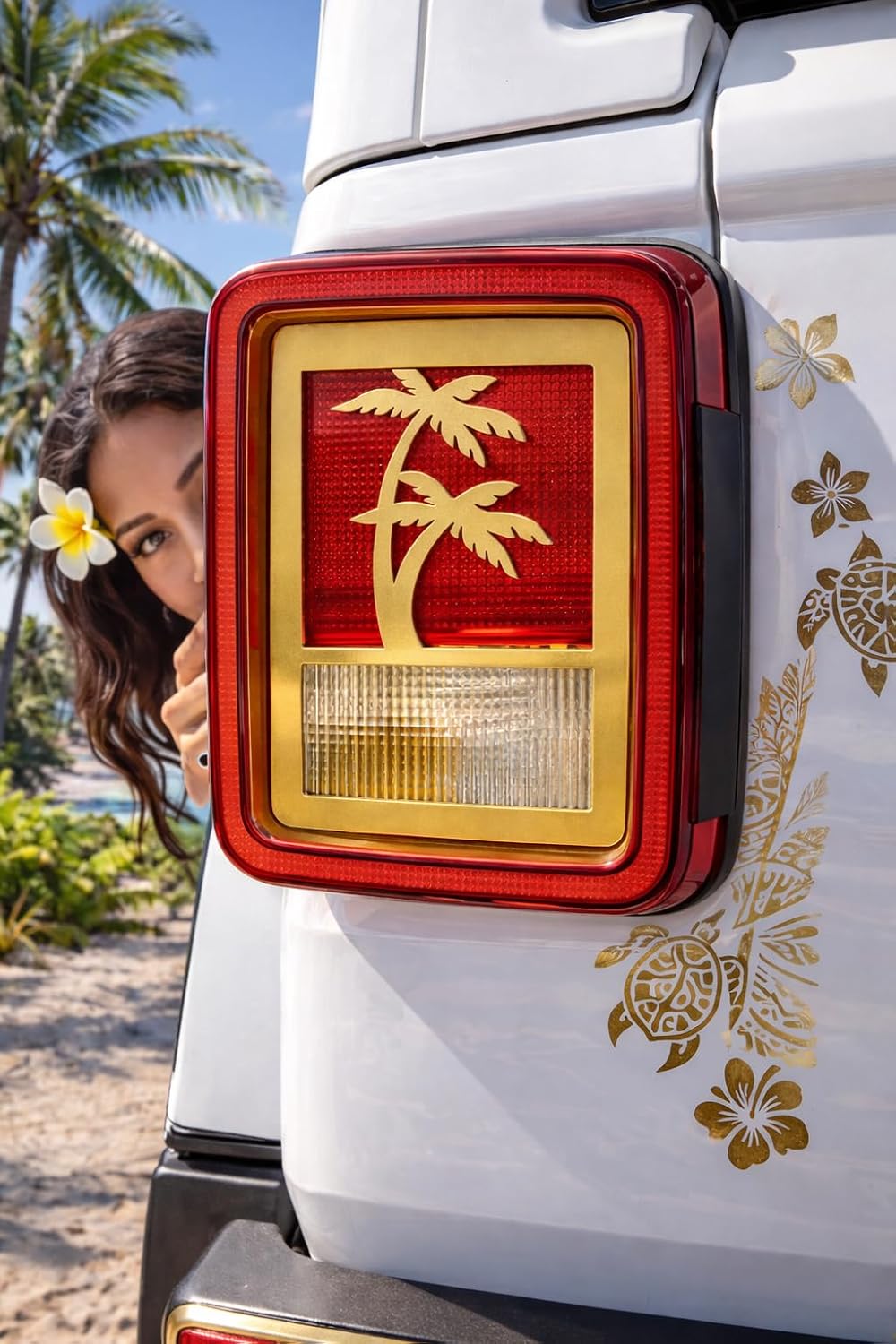 Palm Tree in 3D V Colors for Jeep Wrangler JK/JKU/JL Rear Tail Light Covers (2019-2026) Non LED Version - Hawaiian Tropical Beach Tree's Trees (Purple)