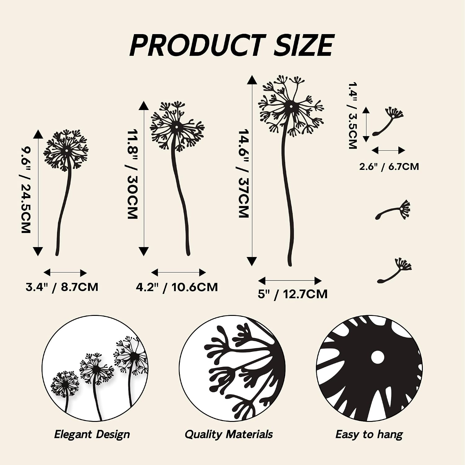 Rajukit 6-Piece Dandelion Wall Art Set, Metal Flowers
