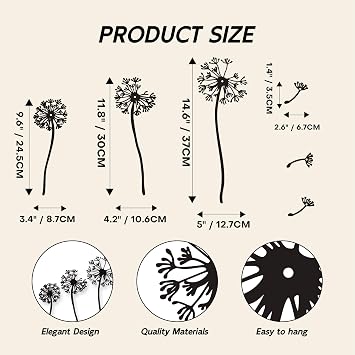 Rajukit 6-Piece Dandelion Wall Art Set, Metal Flowers