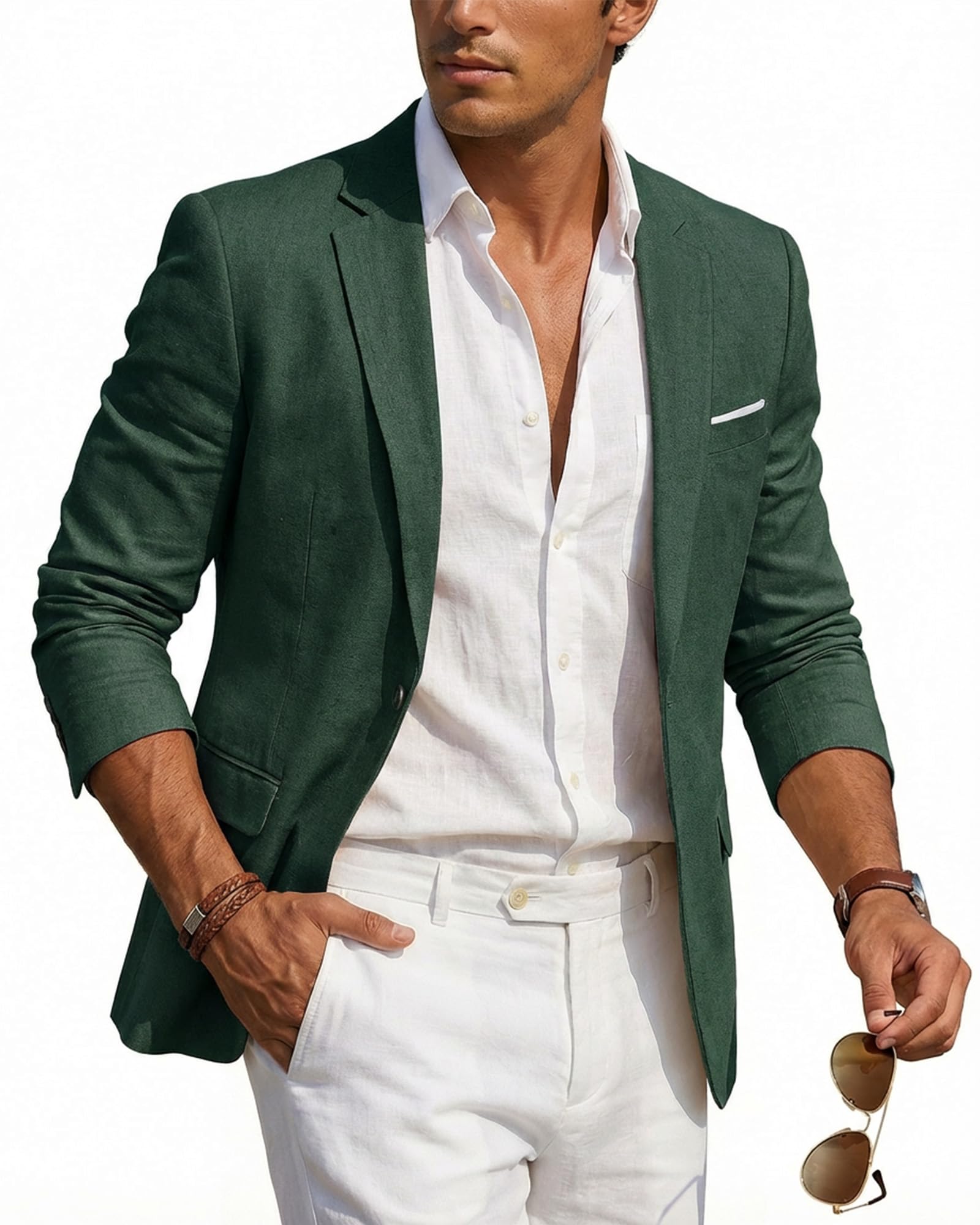 One Button Men's Linen Blazer, Slim Fit Casual Suit Jacket, Daily Lightweight Sport Coat