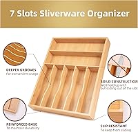 Vista 3 de Organizador de cajones de bambú para la cocina, organizador de cubiertos de 13 pulgadas con divisor ranurado extraprofundo, cajón de madera de bambú