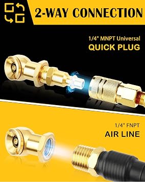 Heavy Duty Locking Air Chuck & Ball Tire Inflator Set, Pure Brass 1/4 NPT