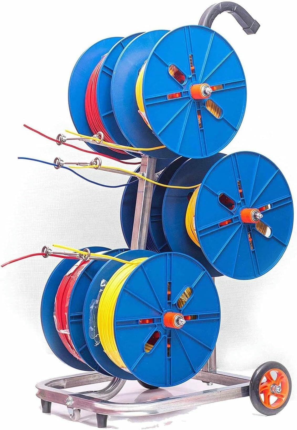 Organizador de cables móvil con bandejas laterales y ruedas giratorias