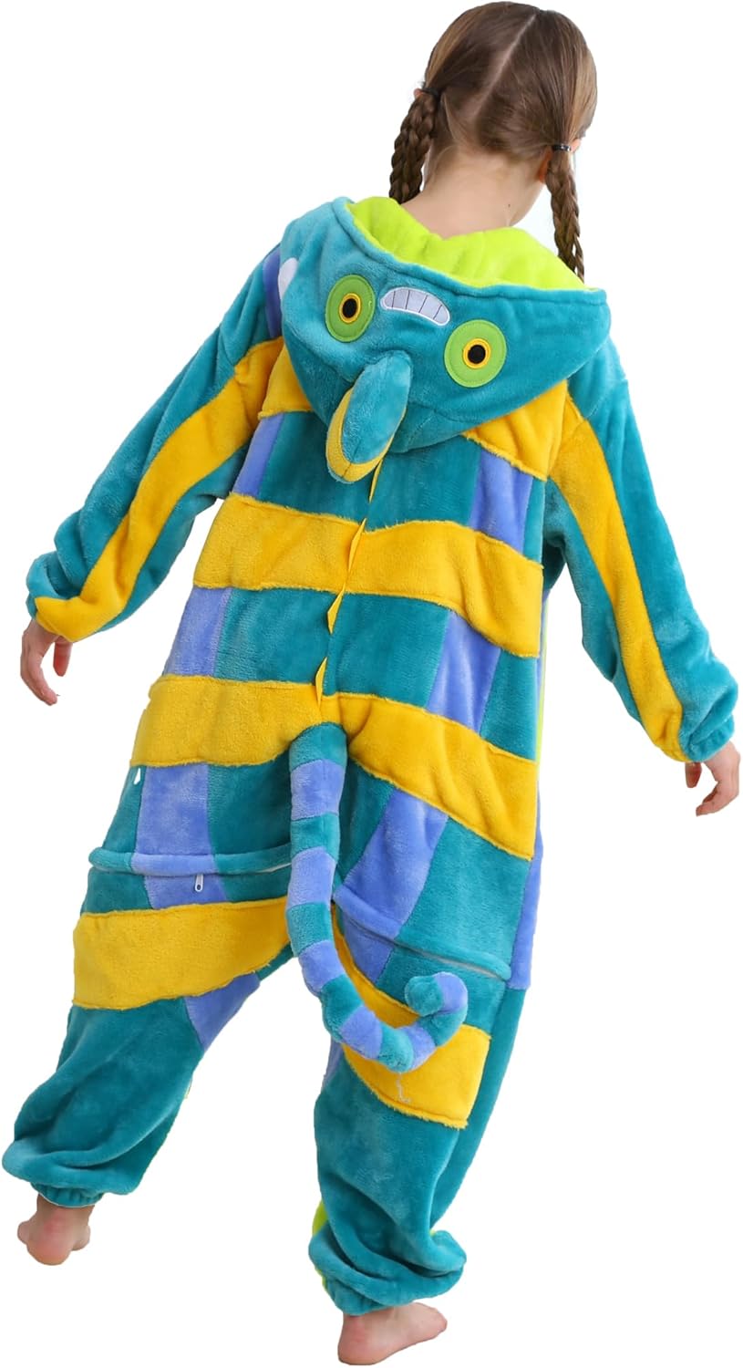 ATOZ Unisex Children Animal Chameleon Onesie, Halloween Costume Pajamas Christmas Cosplay Sleepwear For Boys Girls
