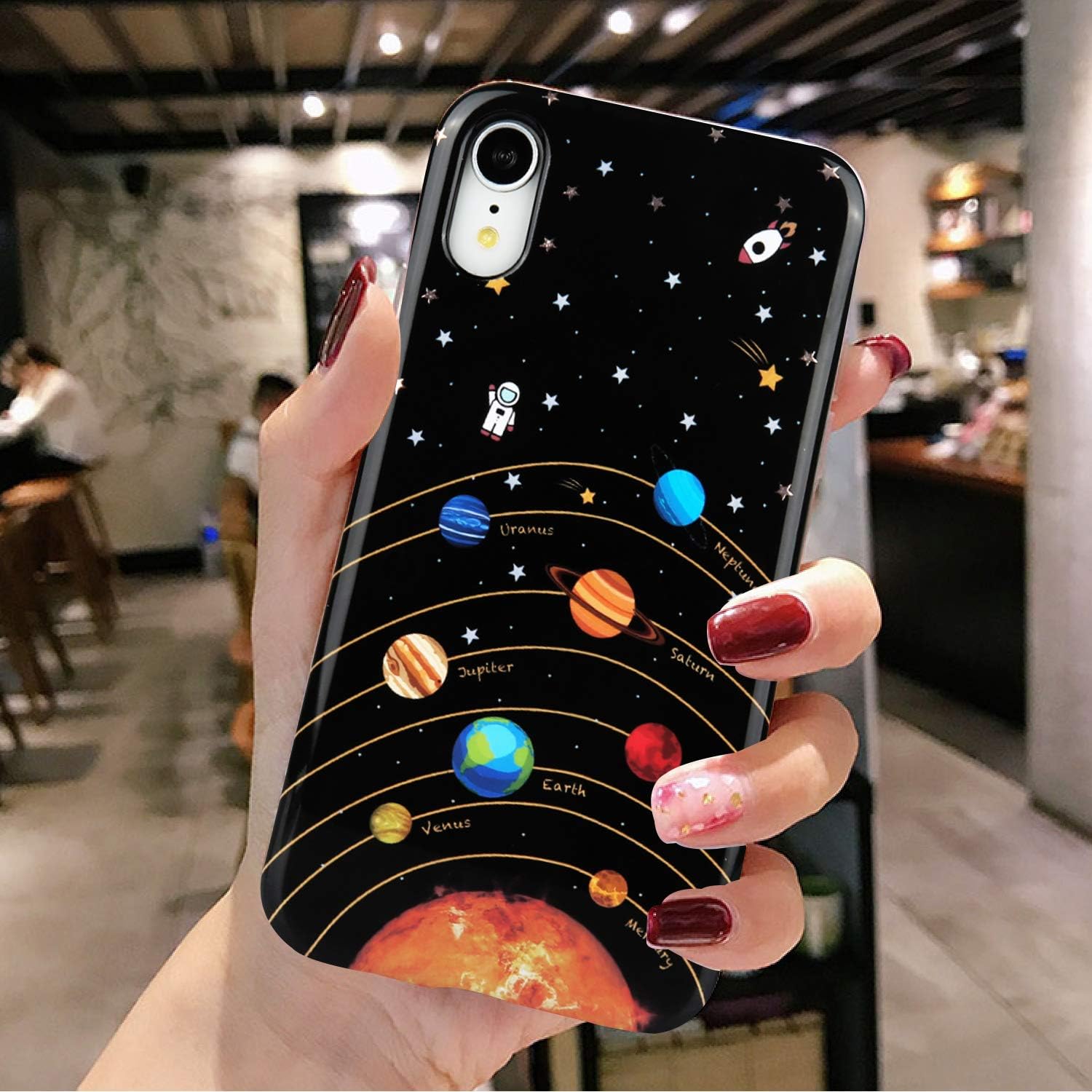 Zeronal Planet Case for iPhone XR Black iPhone XR Constellation Case, TPU Shock Absorption Space Galaxy Universe Moon Star XR Cover, Anti-Slip Shell Microfiber Protection Cover for iPhone XR 6.1"
