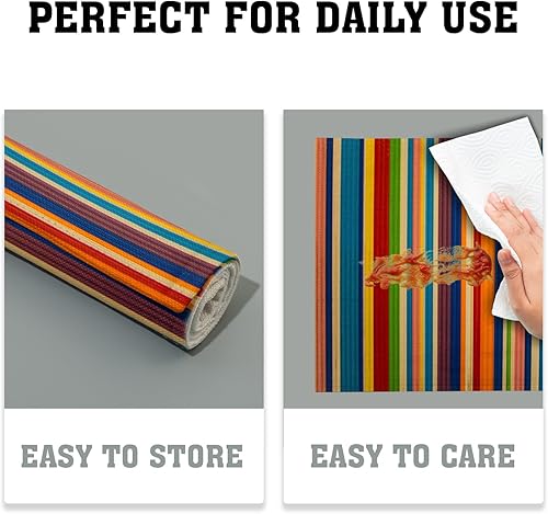 Miniatura 5 de Juego de 4 manteles individuales de rayas coloridas divertidas de 12 x 18 pulgadas, modernos manteles individuales con estampado de rayas