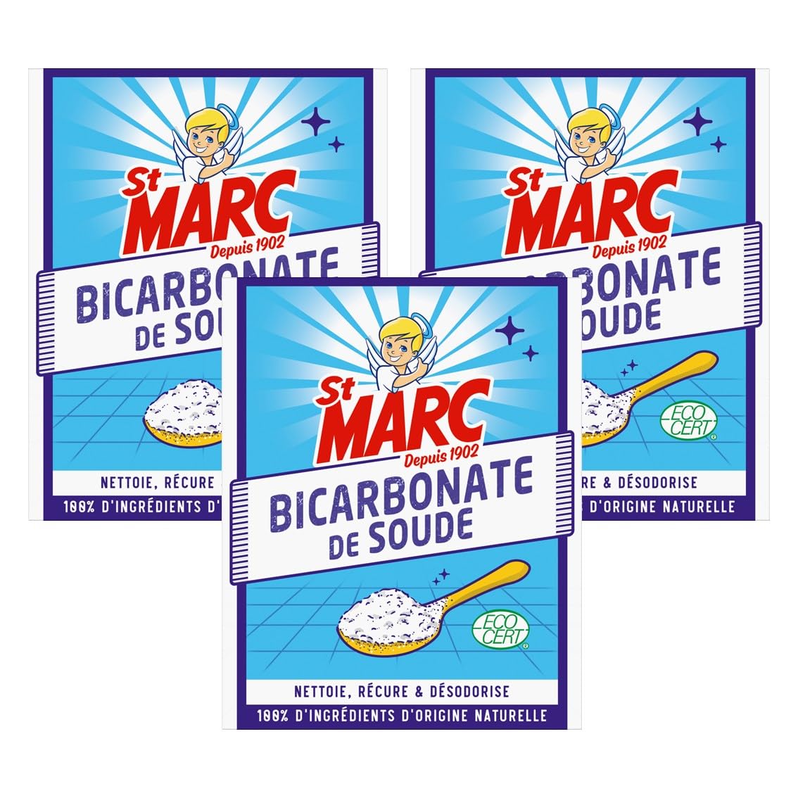 St Marc Bicarbonate de Soude Nettoyant Multi-Usage 100% d'Origine Naturelle 680g - Lot de 3