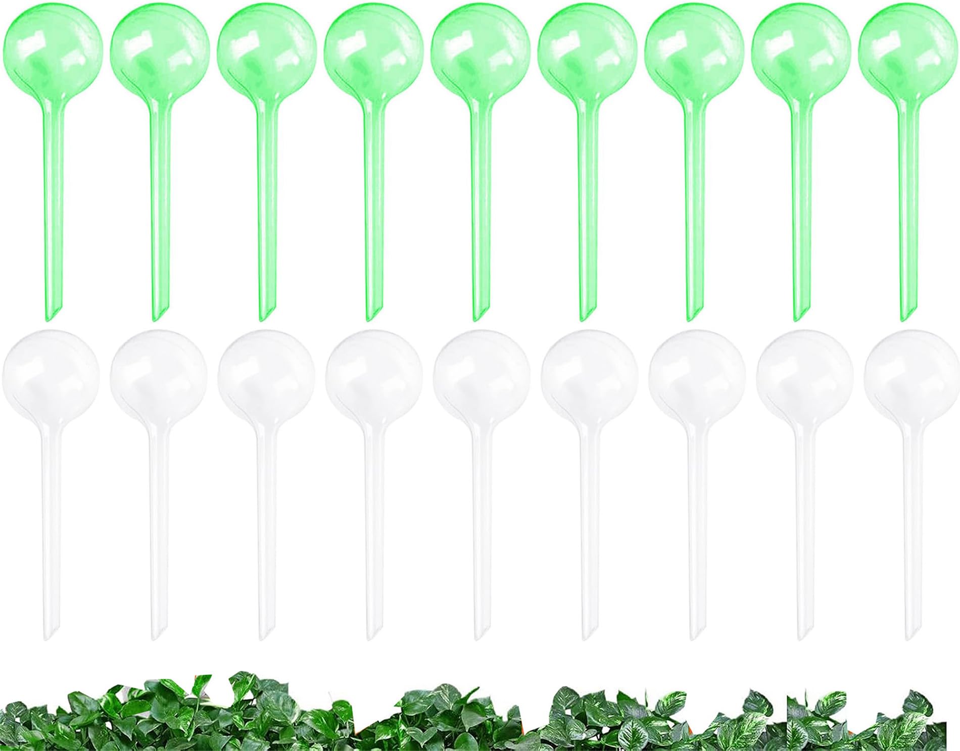 Lot de 18 boules d'irrigation pour plantes, petites plantes, 13 x 5 cm, boules d'irrigation, boules d'irrigation, pour l'intérieur et l'extérieur, vert + transparent