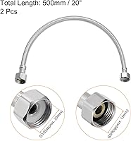 Vista 2 de uxcell Conector de línea de suministro de grifo de 20 pulgadas de largo, 2 piezas G 3/8 rosca de compresión hembra x G 1/2 rosca recta hembra