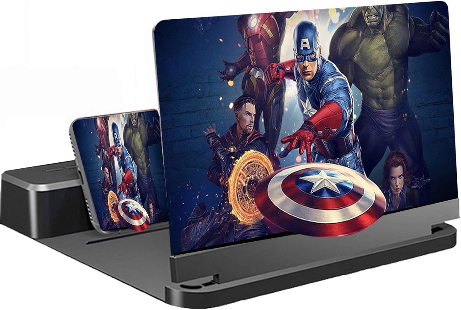 3D Phone Screen Amplifier HD Phone Screen Magnifier Projector for Movies Videos Built-in Subwoofer Phone Screen Enlarger Foldable Stand for Movies Videos Gaming (Black with Gamepad)