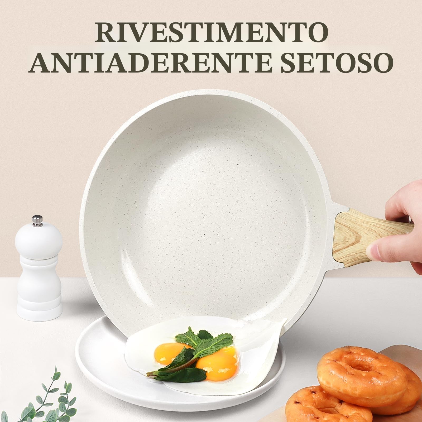 GiPP Padella Antiaderente – Padella Sana e Atossica, Compatibile con Induzione, Senza PFAS e PFOA, Lavabile in Lavastoviglie (Bianco, 24 cm Senza Coperchio)