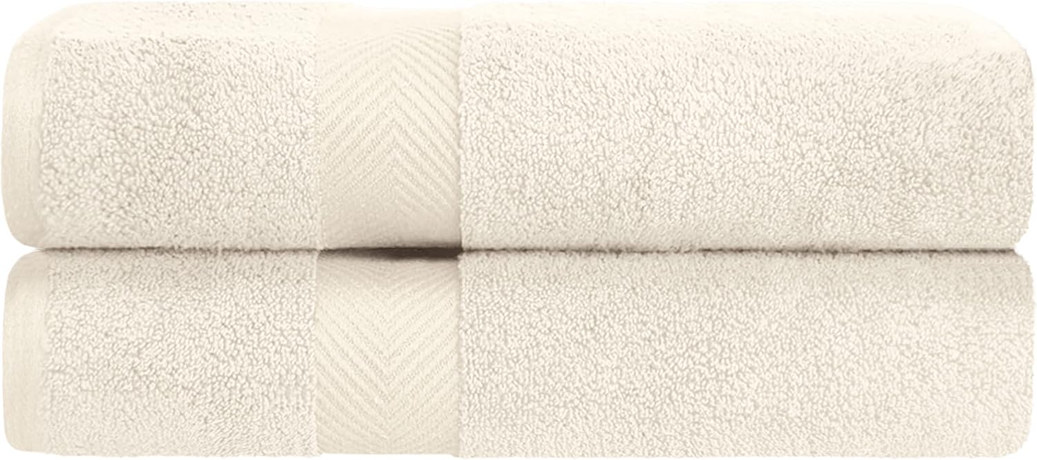 BLUENILEMILLS Zero-Twist Towel Collection, Luxurious Cotton Oversized Bath Sheet Towel, 34" x 68", 2-Pieces, Absorbent and Fast-Drying, Solid, Ivory