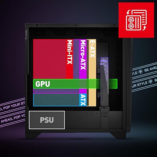 Miniatura 6 de MSI Funda prémium para juegos de PC de torre media, panel lateral de vidrio templado, ventilador 4X ARGB de 4.724 in, soporte de refrigeración