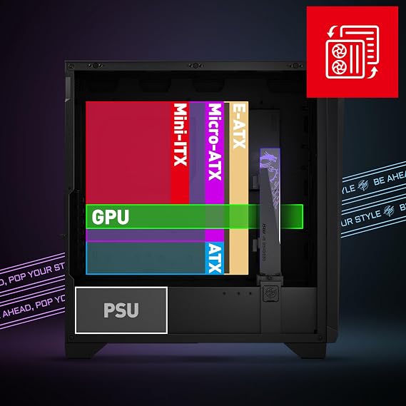 MSI MPG GUNGNIR 300R Airflow - Premium Mid Tower Gaming PC Case - Tempered Glass Side Panel - ARGB 120mm Fan - Supports Liquid Cooling up to 360mm Radiator - Ventilated Front Panel