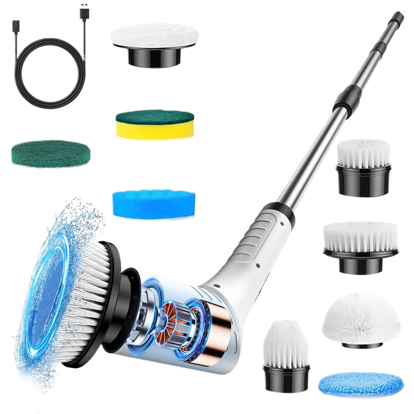 Scrubber elettrico bagno Pulitore Cordless A Strofinamento E Gadget Pulizia | Spazzola elettrica pulizia doccia 2 velocità per piastrelle, vasca, fughe, , ceramica, , pavimento