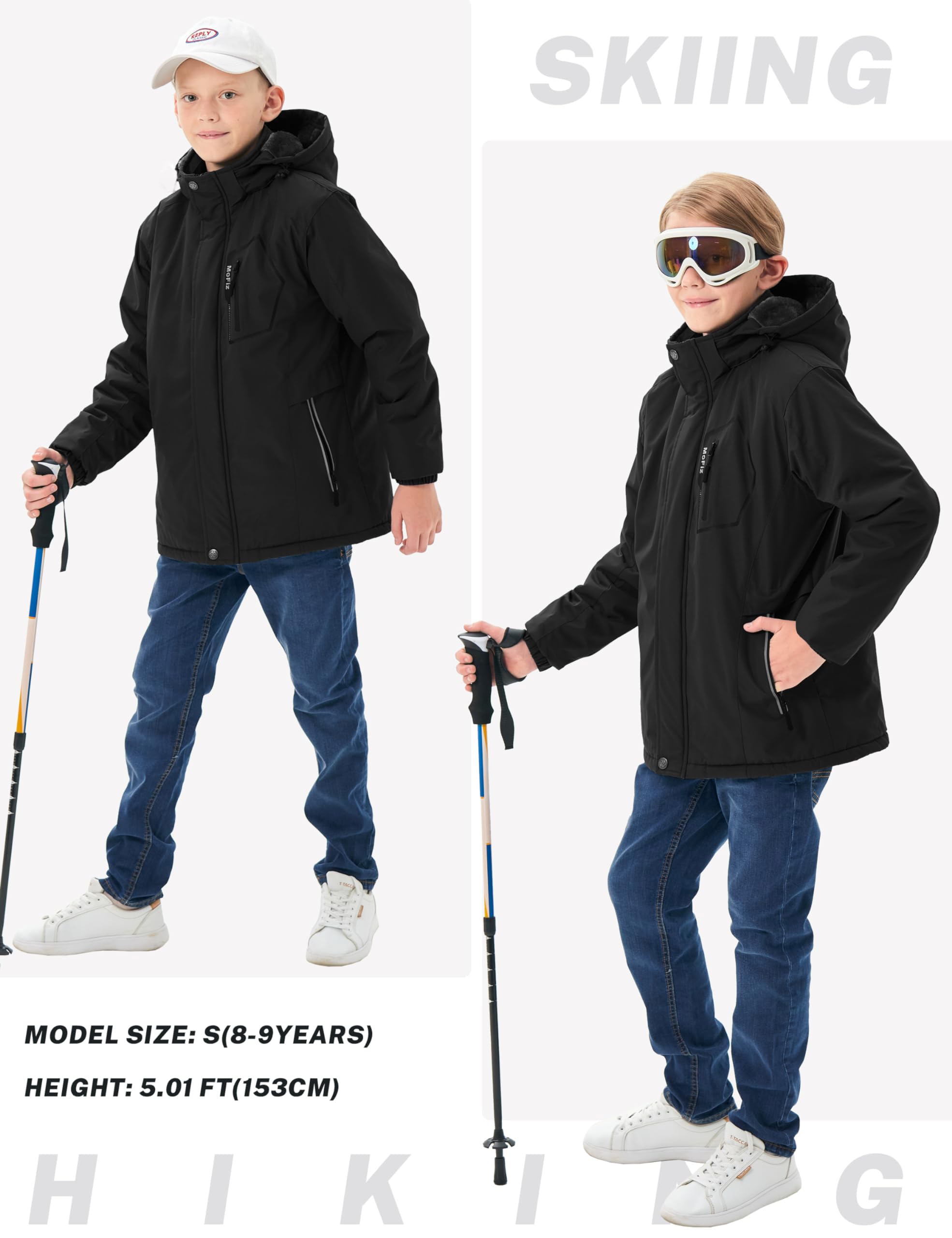 MoFiz Chaquetas de Esquí para Niño Invierno Impermeable Antiviento Capucha Desmontable 6-16 Años