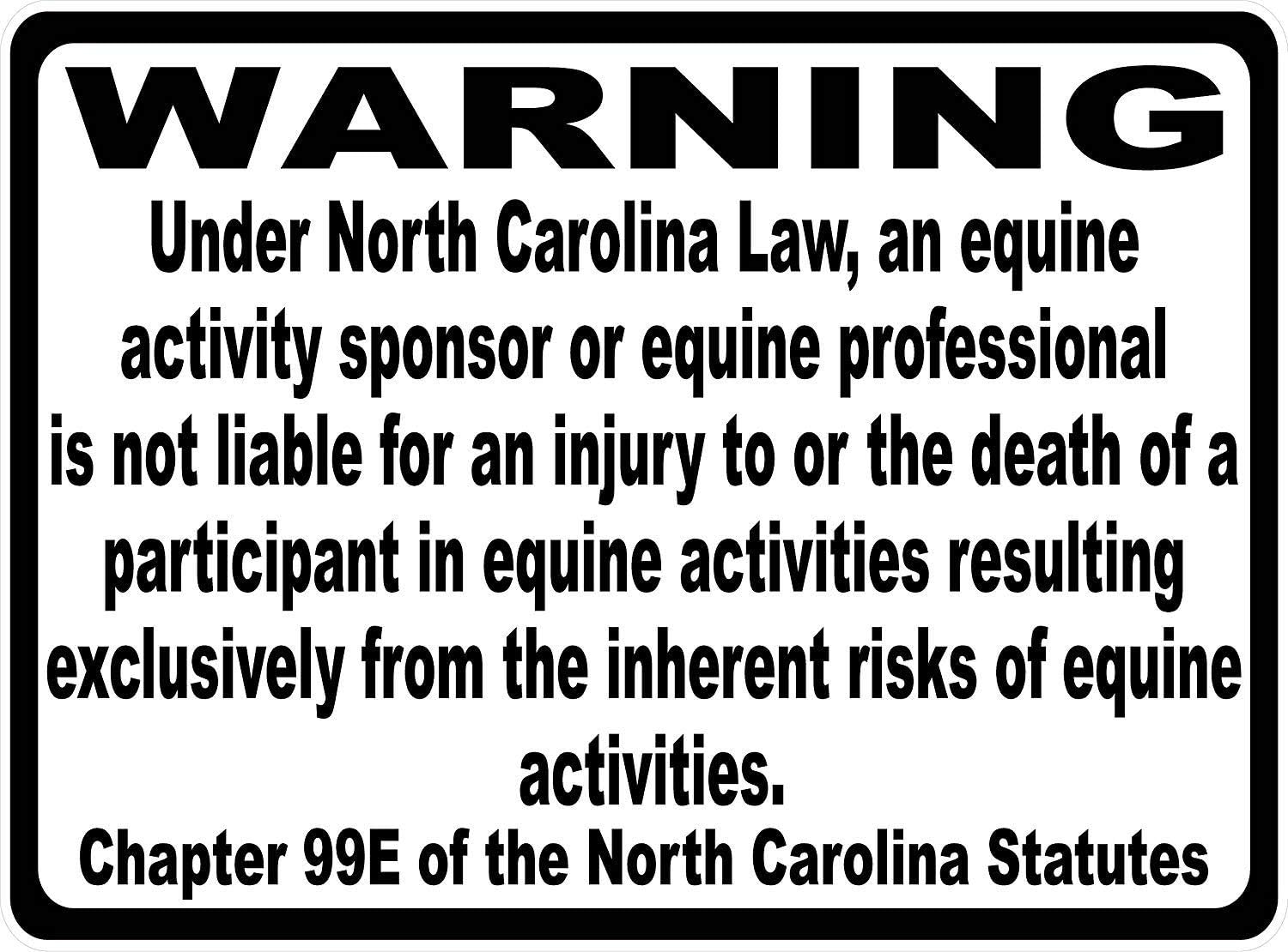 Warning Sign North Carolina Equine Liability Law Sign