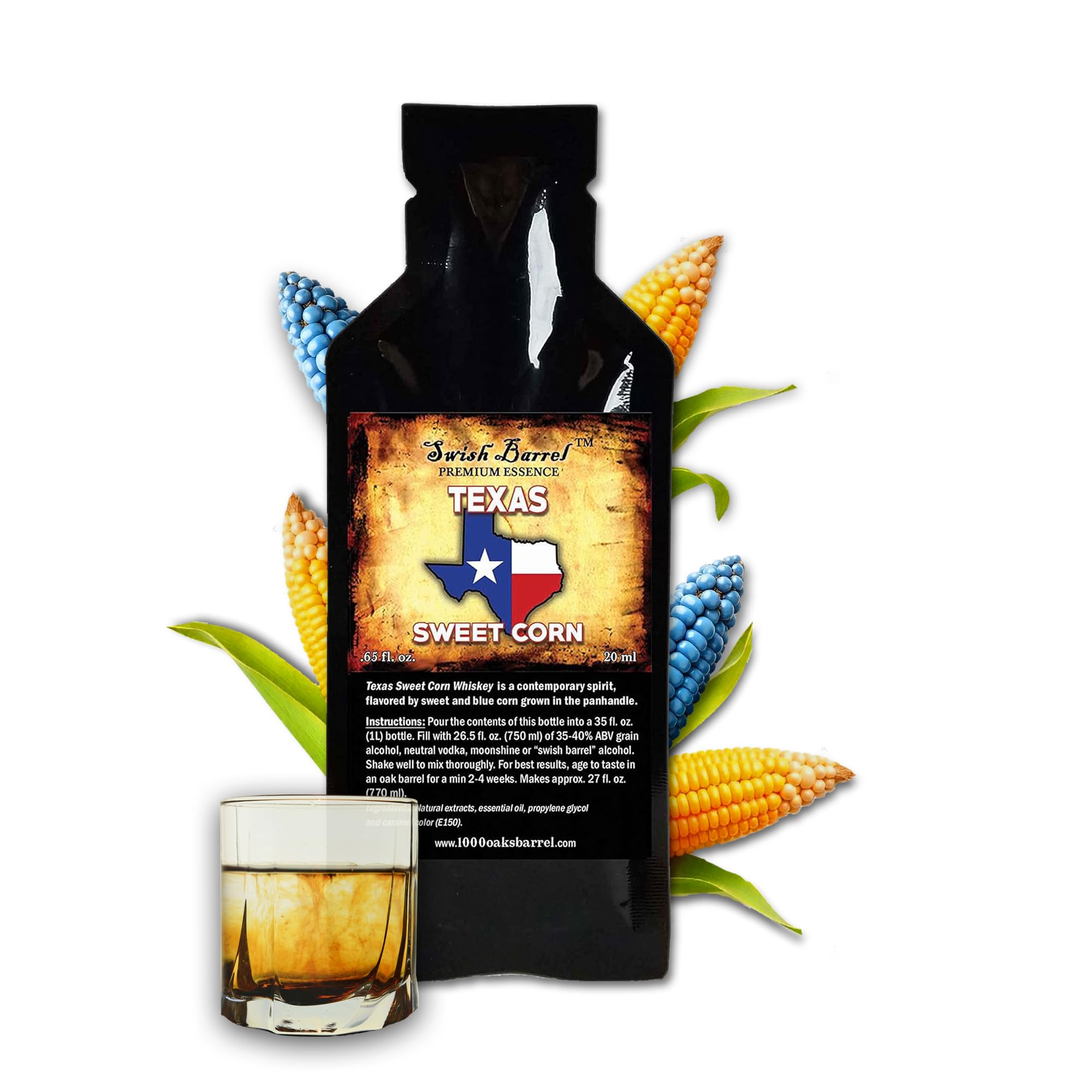 Texas Sweet Corn Whiskey Essence Flavoring – 20ml (.65oz) Liquor Flavor Refill Packet for Bootleg Kits & Barrel Aging, Swish Barrel Premium Extract for Cocktails, Mixology & Moonshine Distilling
