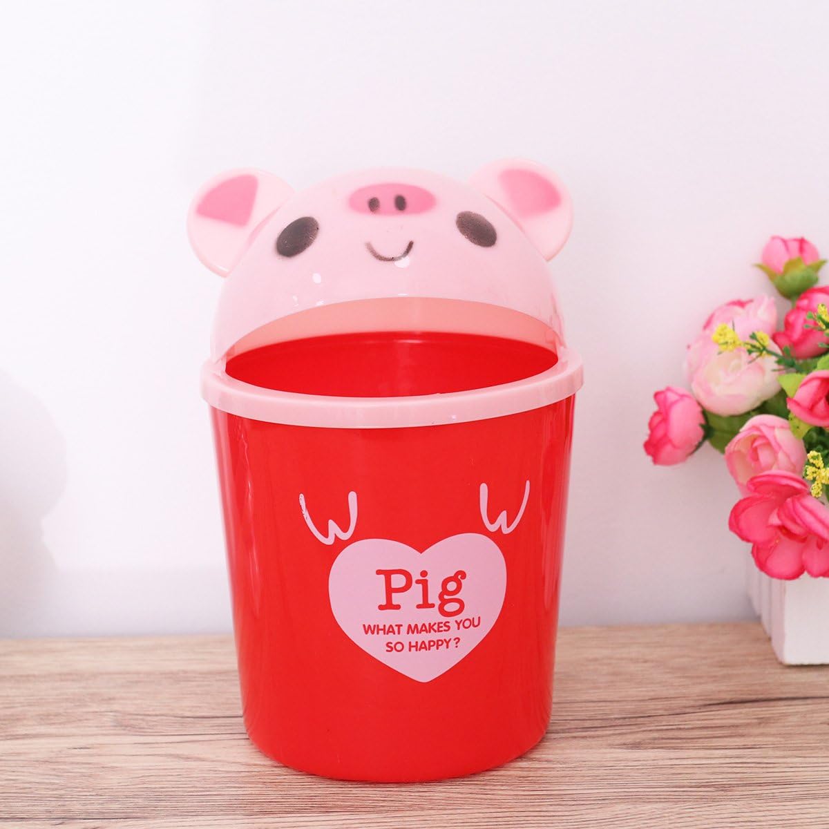 Toyvian Mini Trash Can with Lid - Cute Desktops Trash Can for Office Kids Bedroom Use (Pig)