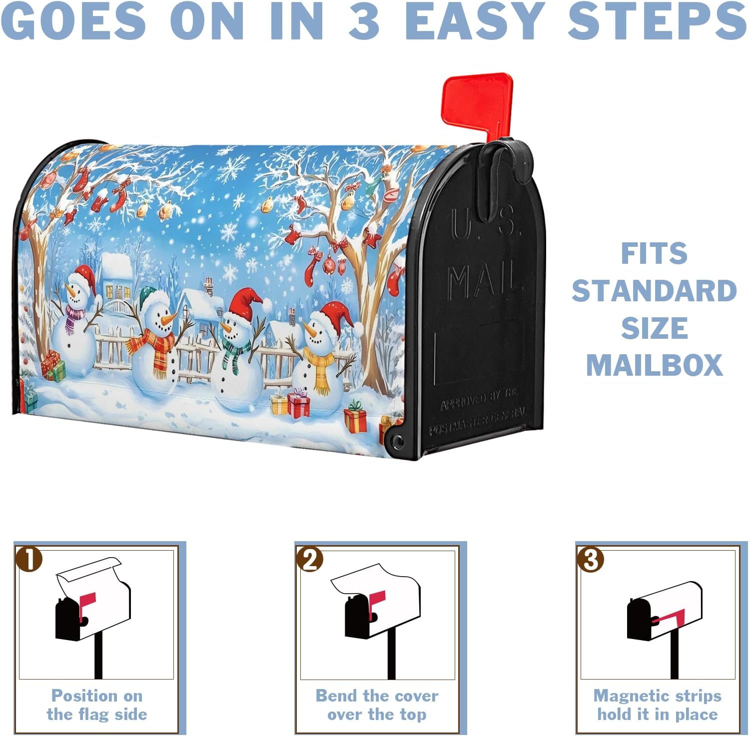 farg Winter Christmas Mailbox Covers Magnetic Snowman Snowflake Mailbox Cover Decor Post Letter Box Cover Standard Size 21" X 18" Holiday Garden Mailbox Wraps for Outside