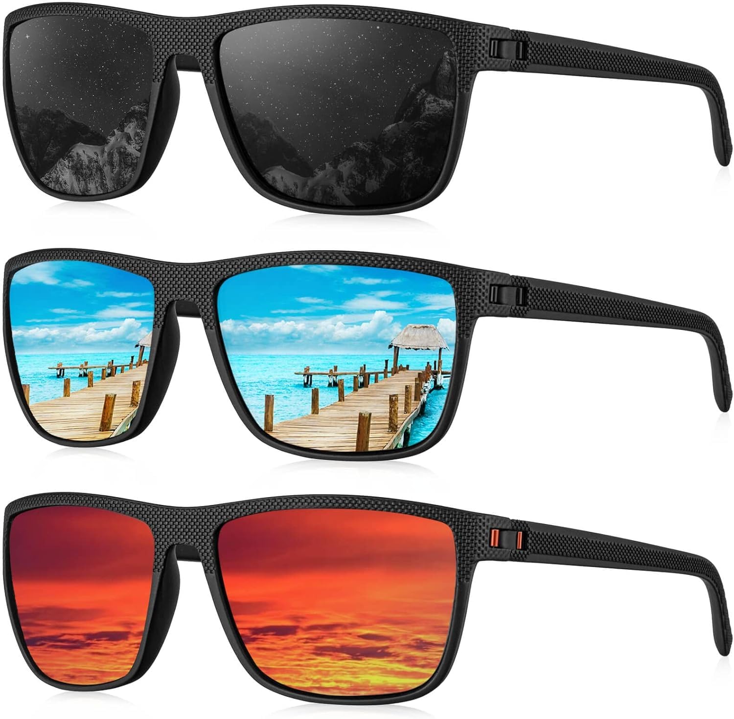 3PCS Polarized Sunglasses for Men Women Vintage Sun Glasses Protection Lightweight Rectangular Eyewear for Outdoors Sports Driving Fishing-image-16