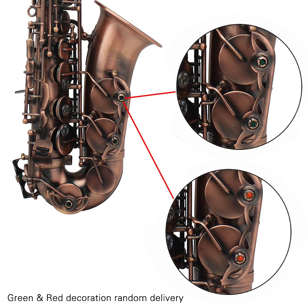 Btuty Eb Eb Saxophone alto en forme de coquille d'ormeau avec étui et gants de nettoyage (Rouge brun)