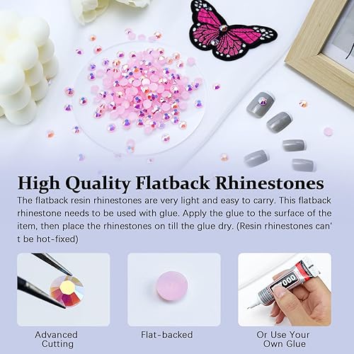 Miniatura 2 de 3000 diamantes de imitación de resina de 0.118 pulgadas con parte trasera plana, color rosa claro AB para tazas, botellas, vasos, decoración de