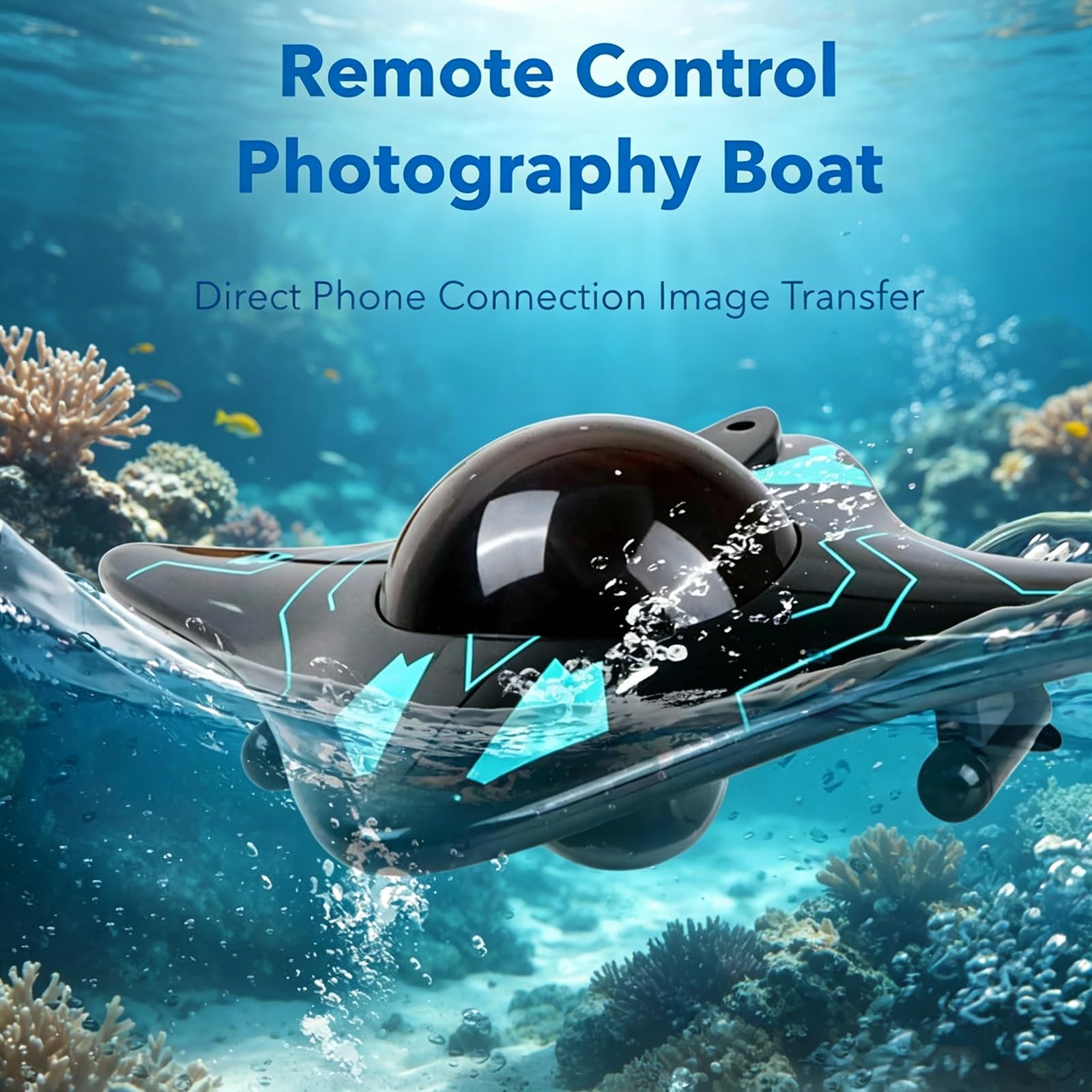 Drone Submarino con Control de Aplicación, Drone Submarino Teledirigido con Cámara HD de 10M y Luces LED, Ángulo de Cámara Ajustable, para Exploración Submarina y Juguetes para Adultos (negro)