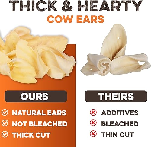 Miniatura 4 de BRUTUS & BARNABY Orejas de vaca para perros, orejas enteras de 12 unidades, corte grueso, carne Angus alimentada con pasto, alternativa totalmente