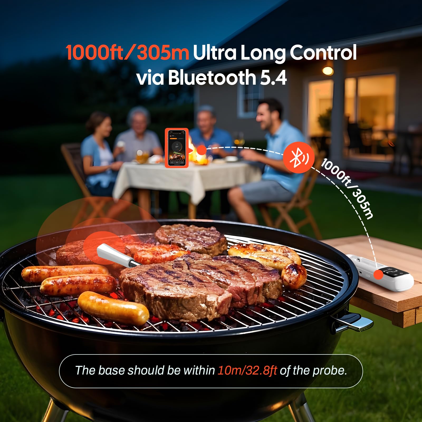 INKBIRD Termometro per Carne Wireless Bluetooth 5.4 305m IP67 Impermeabile