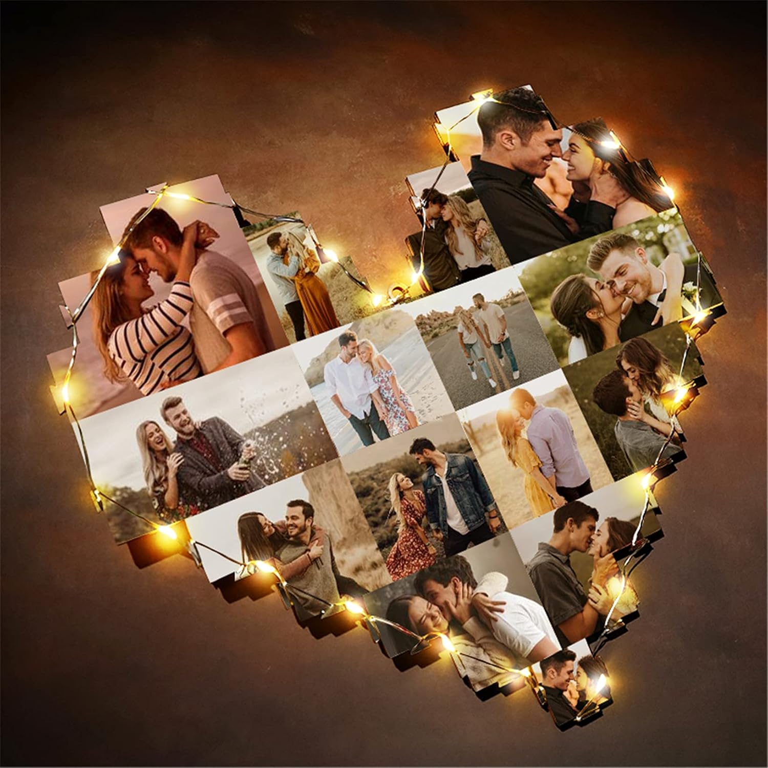 Personalized 15 Photos Collage Lamp Heart Shape Night Light Wall Hanging Lights LED Photo Frame Light for Lover, Family (15 Photos + Acrylic Material)