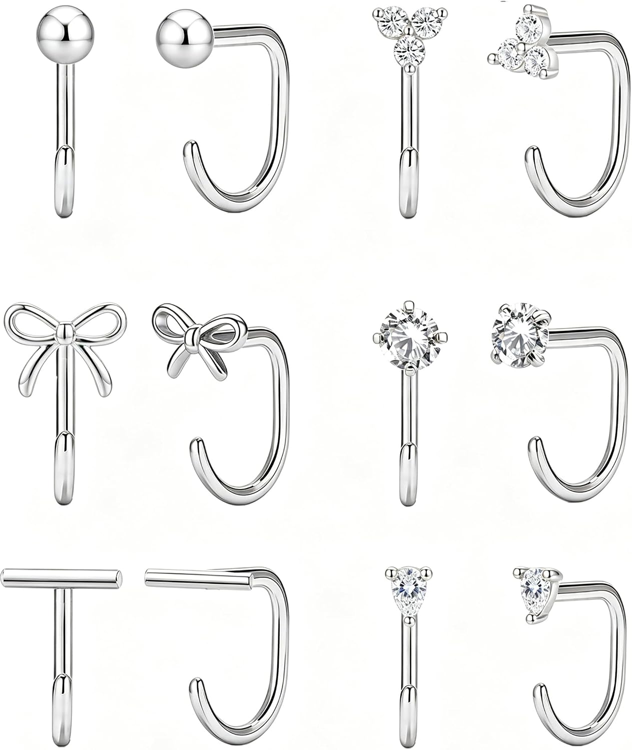 6 Pairs Backless Half Hoop Earrings for Women Hypoallergenic Gold Stay Close Open Hoop Earrings Surgical Steel No Back Pokeless Huggie Earring Comfort Sleeper Earring Poke Free Hoops