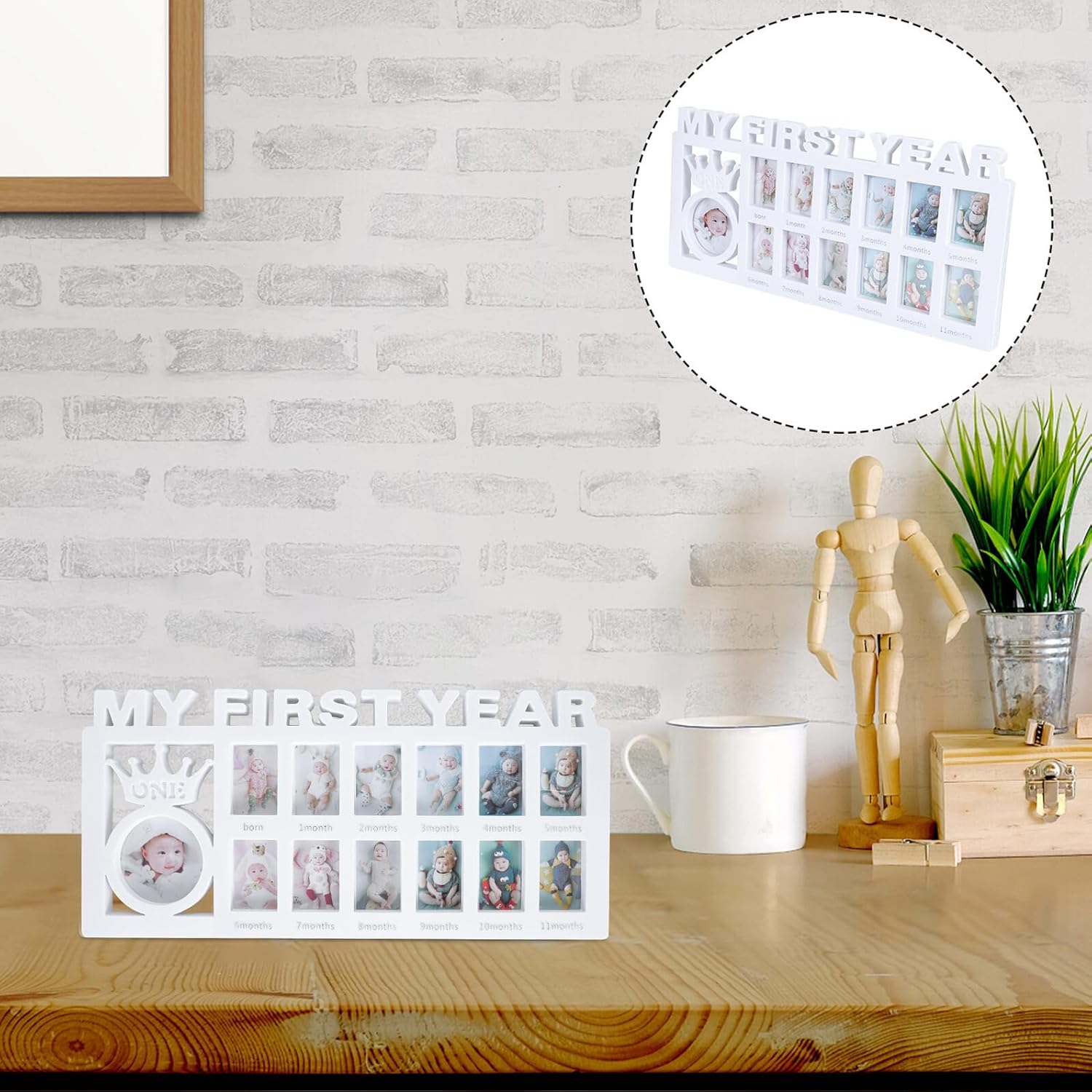 TOYANDONA Growth Picture Frame 12 Month First Year Photo Frame Plastic White 39x19cm for Newborn Monthly Milestone Display and Nursery Decoration