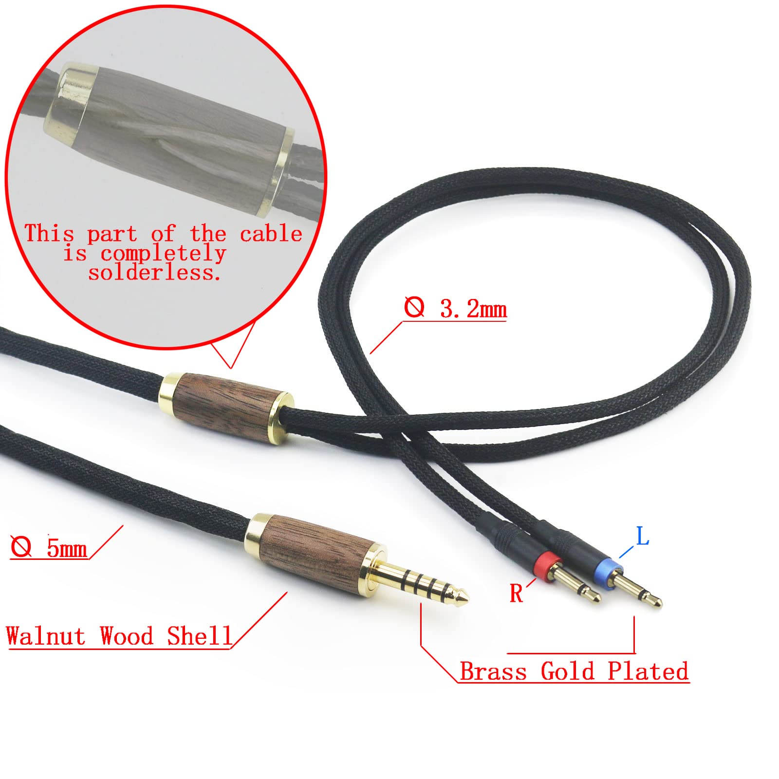 Cavo bilanciato da 4,4 mm 6N OCC rame placcato argento guscio in legno di noce, compatibile con cuffie Monolith M1060, M1060C, M565, M565, per cuffie AudioQuest NightHawk (versione 2 x 2,5 mm)
