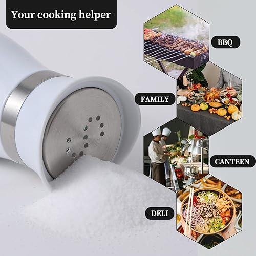 Miniatura 4 de Juego de 2 saleros y pimenteros, rellenables, con tapa de acero inoxidable, para cocina, restaurante, picnic (blanco)