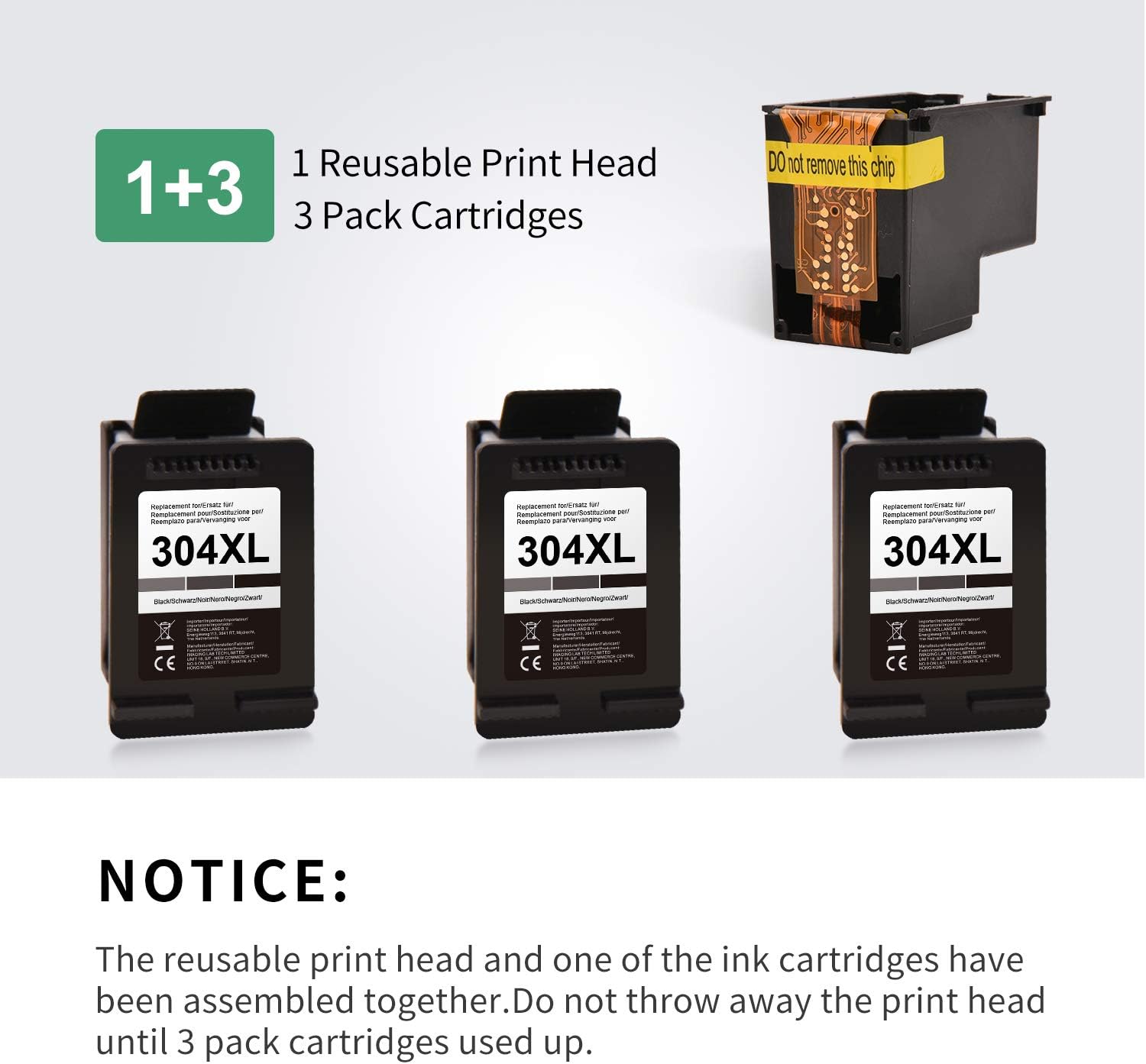 PINALL 3 pack printer cartridge compatible for HP 304XL 304 XL for HP DeskJet 2622 2633 2634 3720 3730 3733 3735 3750 3760 3762 3764 Envy 5010 5020 5030 5032 (black) - Image 3