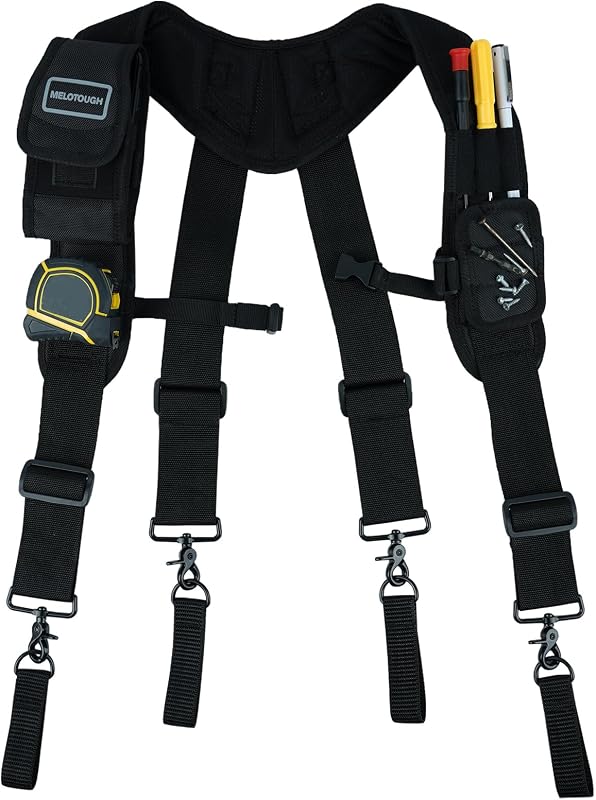 MELOTOUGH Tirantes magnéticos para cinturón de herramientas con muñequera magnética para cinturón de trabajo, tirantes acolchados, construcción