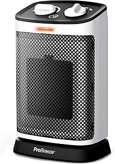 Pro Breeze Oscillating Ceramic Space Heater 1500W – Heater Fan with 6 Operation Modes, Adjustable Thermostat, Overheat Protection and Tip-over Switch – Fan Heater for Home Office, Bedroom, Desk