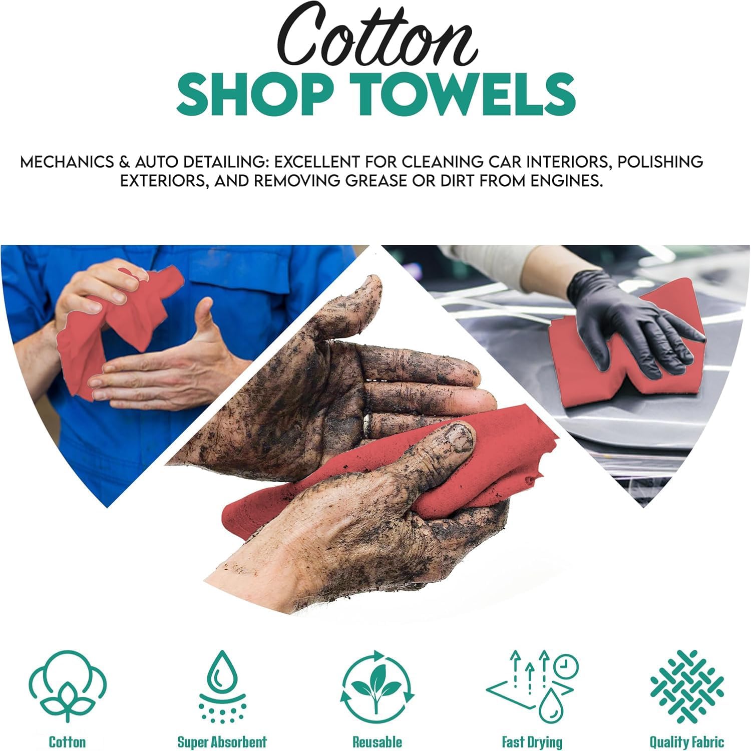 ZUPERIA Cotton Shop Towel – Multipurpose Cleaning Cloths (14" x 12" - Pack of 150 - Red) Reusable Shop Rags for Automobiles, Industrial, Restaurants, Garage, and Homes - Image 5