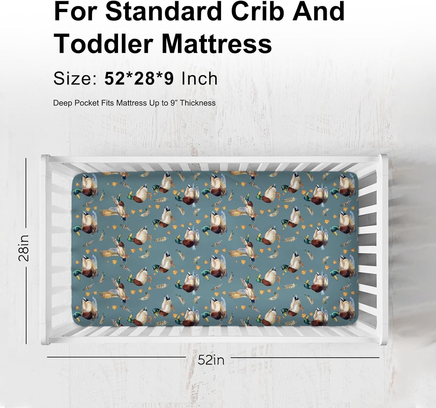 Vintage Duck Hunting Baby Crib Sheets for Girl Boy 52"x28" Mallard Ducks Feathers Soft Breathable Crib Mattress Covers Wild Bird Animal Nursery Baby Bed Sheets Fits Standard Crib and Toddler Mattress