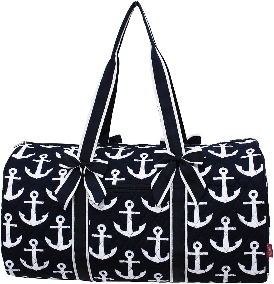 Navy White Anchor Quilted Print Large Duffle Bag