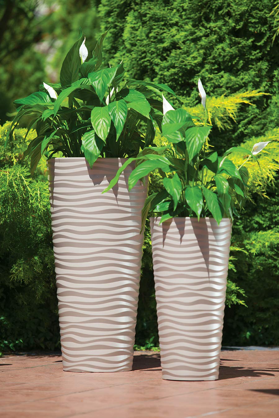 MELTOM Vaso da fiori rotondo, sottile, effetto 3D, con inserto rimovibile, misura XL, colore: bianco