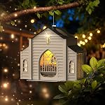 MrCrafts Nature Solar-Powered Metallic White Hanging Suet Bird Feeder, Bird Feeder with Cross Decoration, Outdoor Garden Wildlife Bird Feeding Station