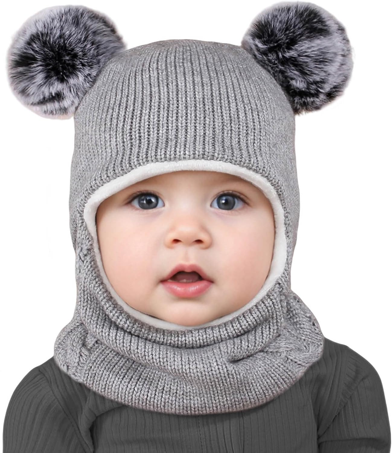 Kids Winter Knitted Hats Scarf Warm Lined Cap for 5 to 14 Year Old Boys Girls