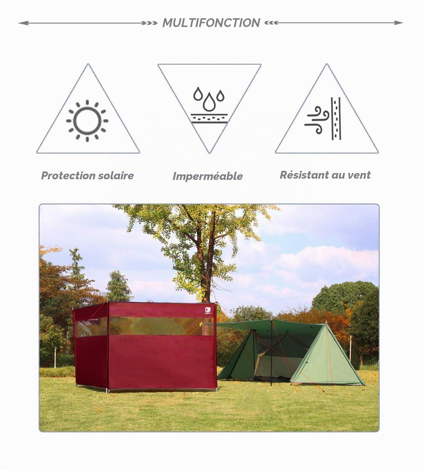 Camping Paravent Windshield - avec fenêtre,Grand Tente de Plage,Brise-Vue de Jardin (Upgrade-Black)