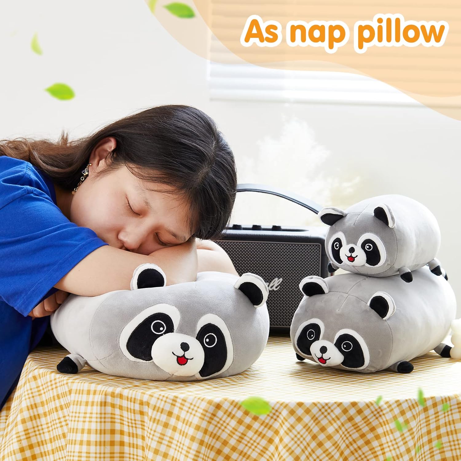 14'' Raccoon Plush Stuffed Animals Stackable Plushie Squishy Racoon Pillow Special Day Holiday Birthday Gifts for Kids Boys Girls