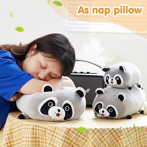 Miniatura 5 de Almohada de peluche de mapache de 8 pulgadas, juguetes de almohada de felpa para día especial, regalos de cumpleaños para niños y niñas, color gris